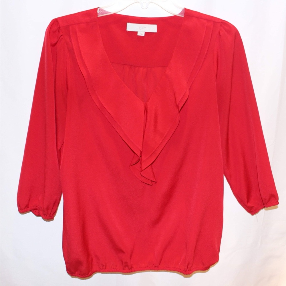 Loft Red silky ruffled blouse